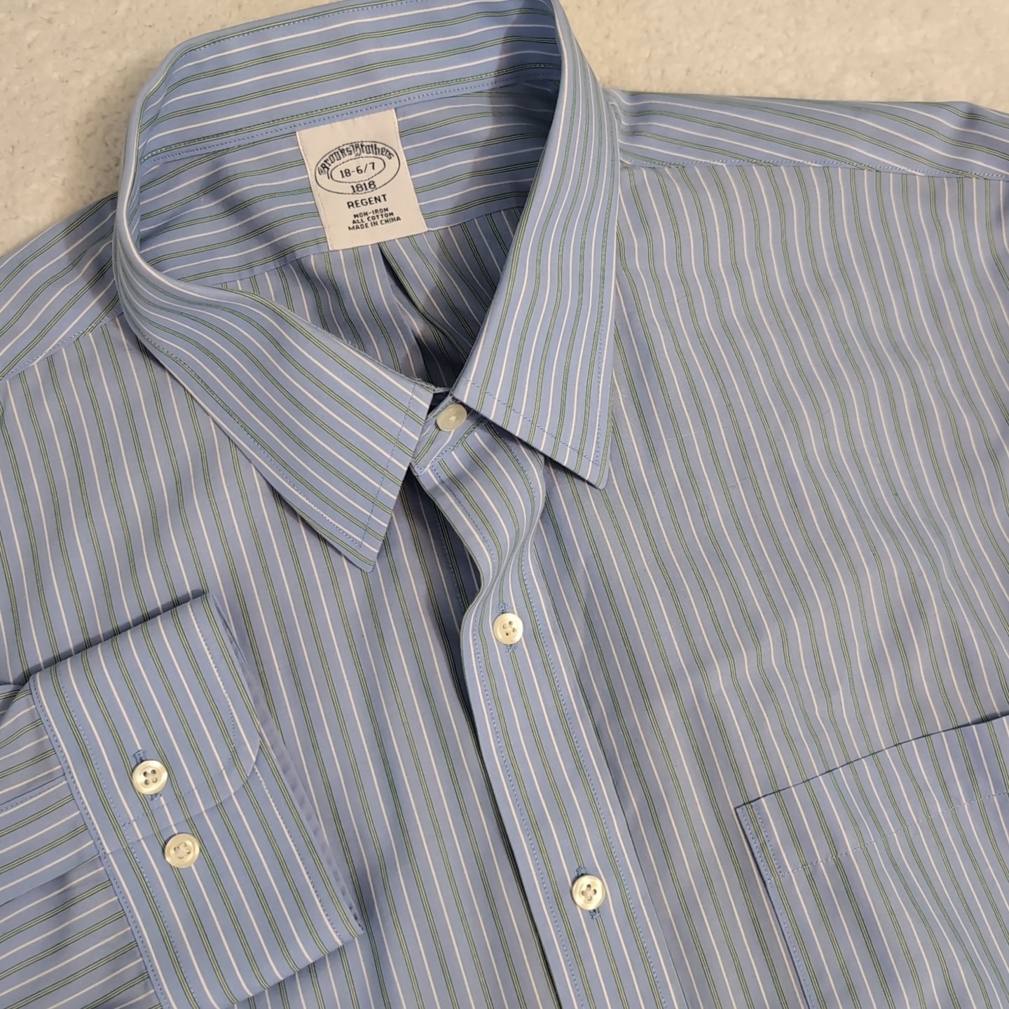 Brooks Brothers Shirt Mens 18 6/7 Regent Blue Green Button Up Long Sleeve Shirt